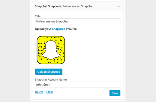 Configuración del widget snapcode de Snapchat 