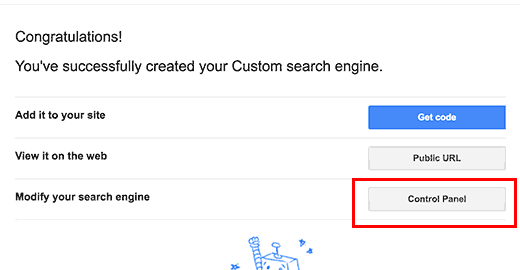ir al panel de control del motor de búsqueda personalizado de Google 