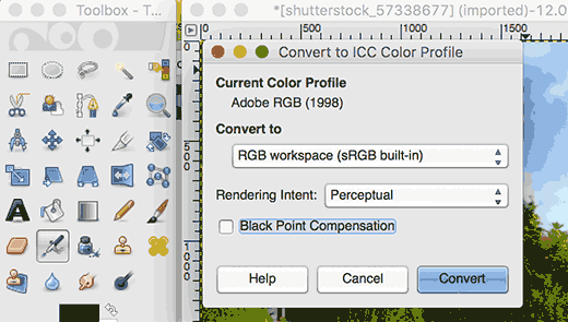 Conversión de perfil de color en GIMP 