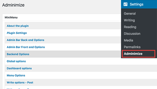 Adminimize la configuración 