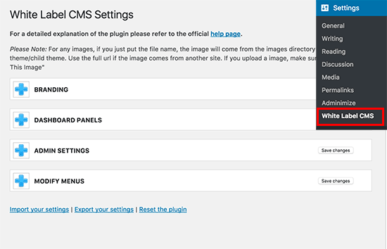 Configuración de White Label CMS 