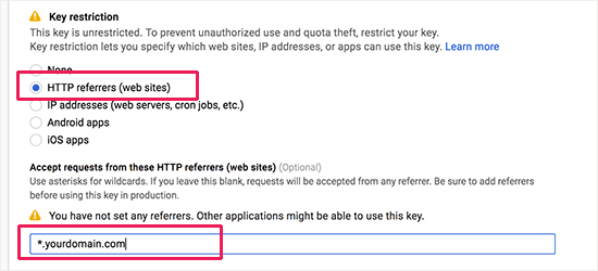 Restringir clave de API 