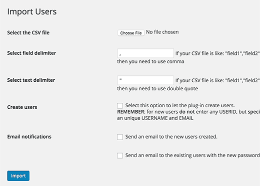 Importar usuarios desde un archivo CSV 