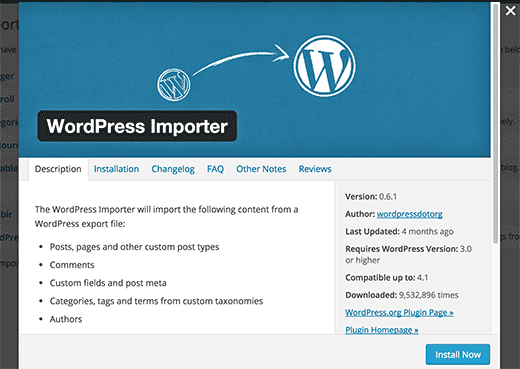 Instalar el plugin importador de WordPress 