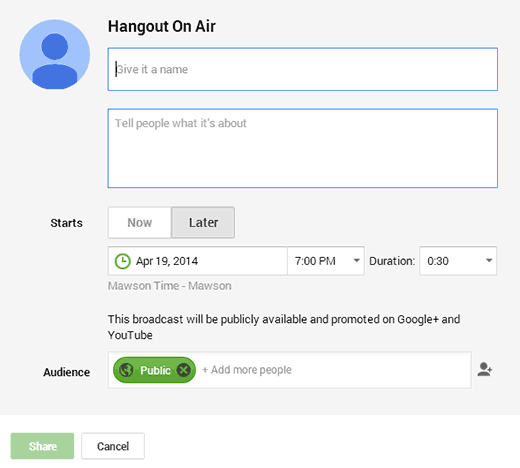 Ingresa los detalles de tu Hangout 