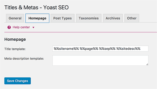 Título de la página principal y meta descripción 