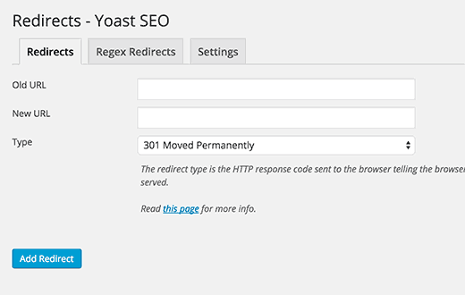 Administrador de redirección en Yoast SEO Premium 