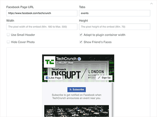 Configuración del plugin de la página de Facebook 