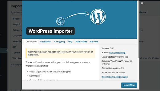 Instalando el importador de WordPress 