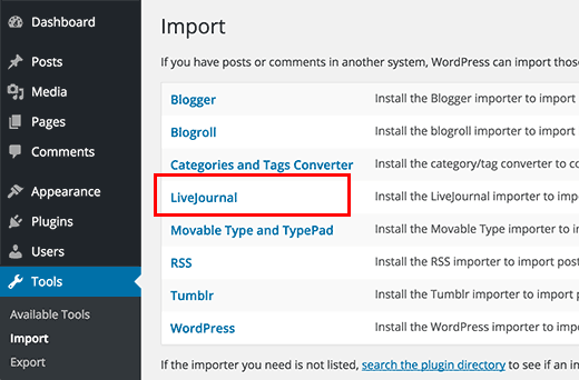 Herramienta de importación de LiveJournal en WordPress 