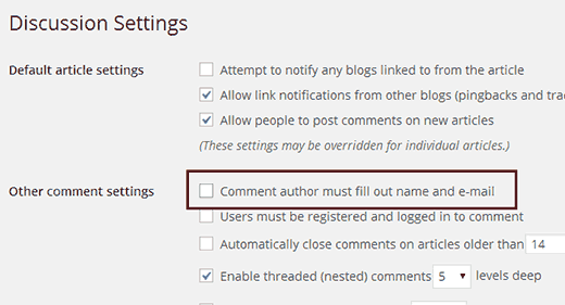 Deshabilite el nombre y la dirección de correo electrónico como campos obligatorios en el formulario de comentarios de WordPress 