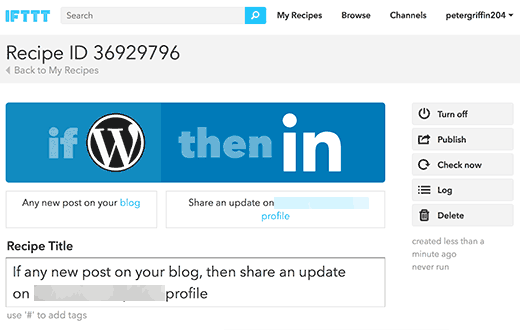 Tu WordPress a la receta de LinkedIn en IFTTT 