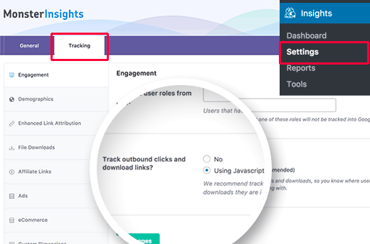 Habilitar el seguimiento del enlace saliente utilizando MonsterInsights 