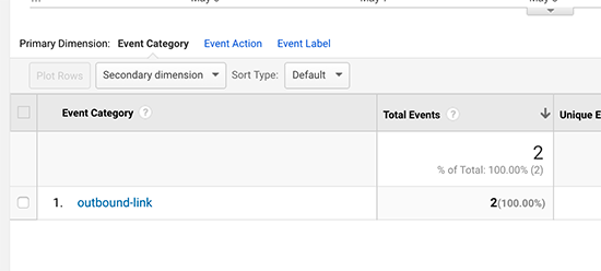 Categoría de evento de enlace saliente en Google Analytics 