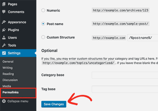 Actualizar la configuración del enlace permanente 