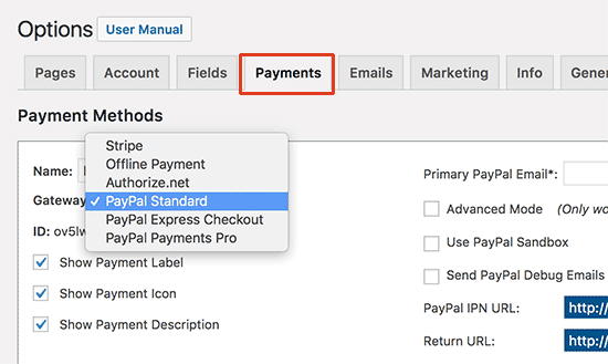 Configurar la pasarela de pago para MemberPress 