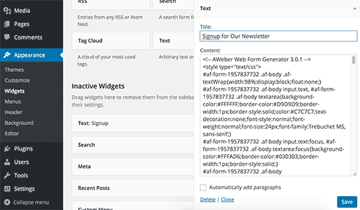 Formulario de inscripción en widget 